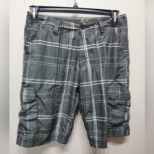 Burnside Shorts Size 30 Plaid Gray Cargo‎  Casual Classic Lightweight B690